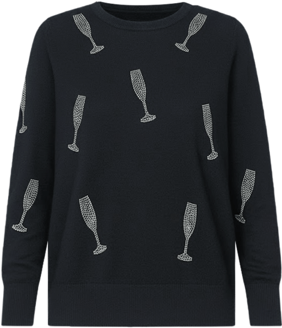 Women's Champagne Flute Sweater with Hotfix Embellishments