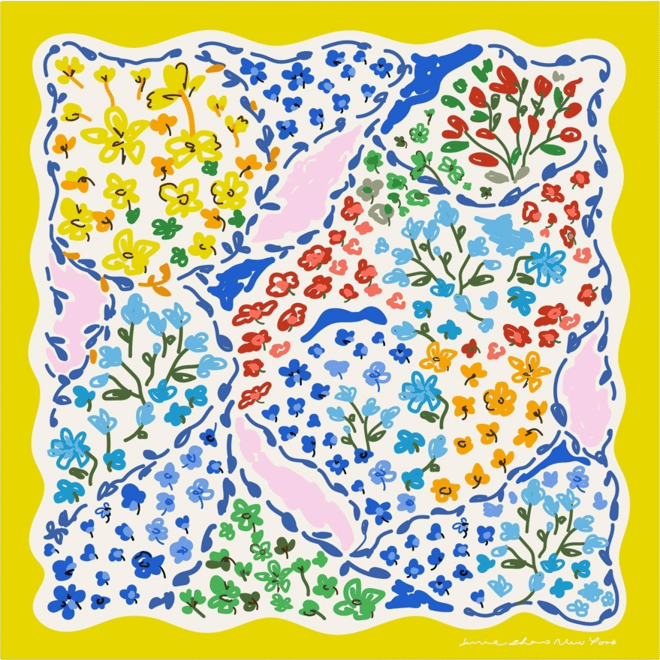 Women's Yellow Garden Double Sided Silk Scarf