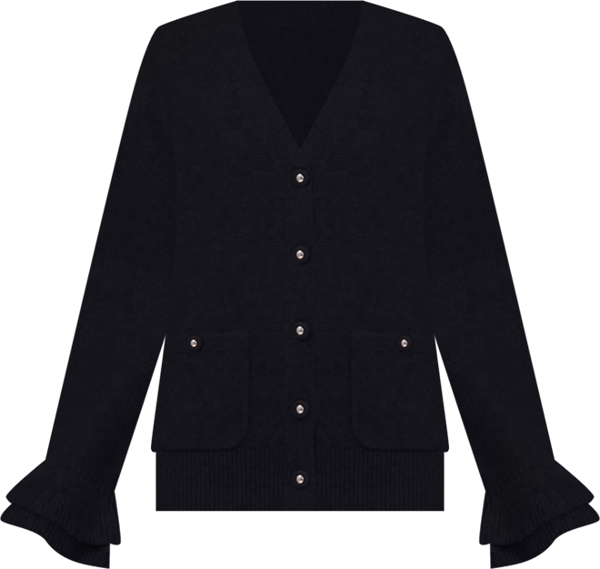 Women's V-Neck Ruffle Cuff Cardigan Sweater