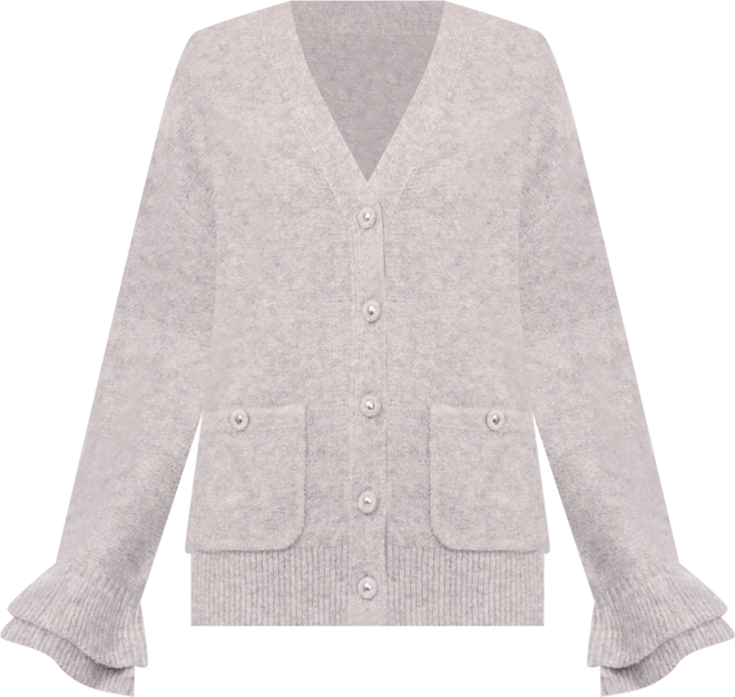 Women's V-Neck Ruffle Cuff Cardigan Sweater
