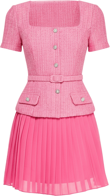 Women's Square Neck Short-Sleeve Belted Dress