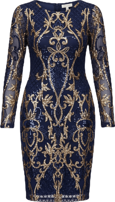 Petite Sequin Scoop Neck Long-Sleeve Dress