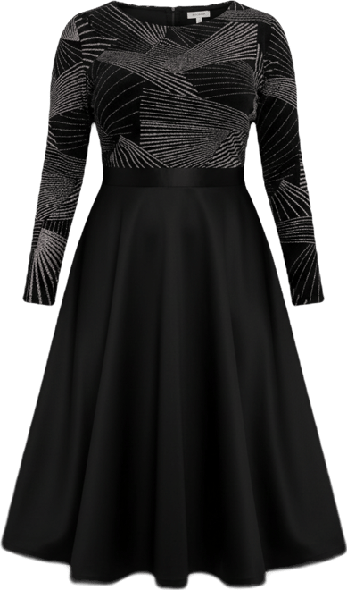 Plus Size Scoop Neck Long-Sleeve Ball Gown