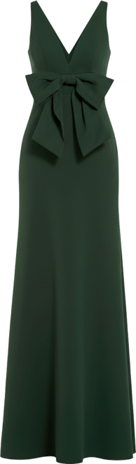 Women's Crepe Sleeveless V Neck Column Dress With Bow