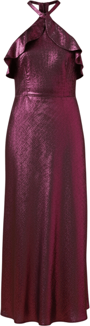Women's Foil Halterneck Ruffle Foil Midaxi Dress