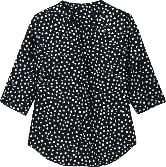 Petite Size 3/4 Push Tab Mandarin Collar Blouse with Front Pleats