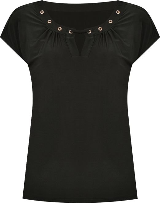 Petite Grommet Neck Knit Short Extended Sleeve Top