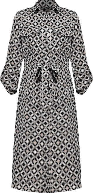 Petite Geometric Printed Long Sleeve Roll Tab Shirtdress