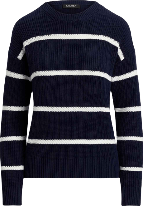 Women's Striped Rib-Knit Cotton Crewneck Sweater