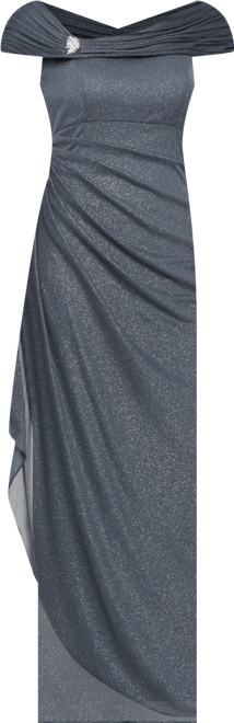 Alex Evenings Petite L-Neck Glitter-Mesh Long Dress - Macy's