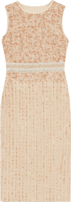 Women's Sleeveless High Neck Beaded Midi Sheath Dress