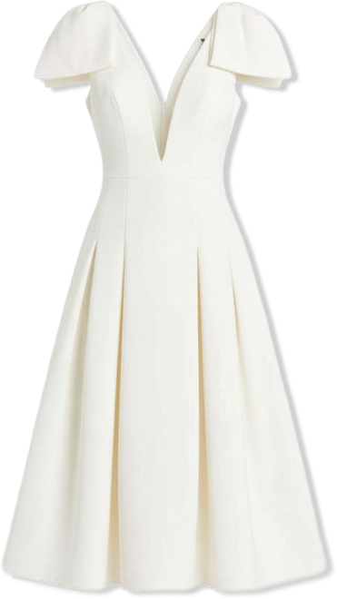 Women's Crepe A Line Midi Dress with Bow Straps