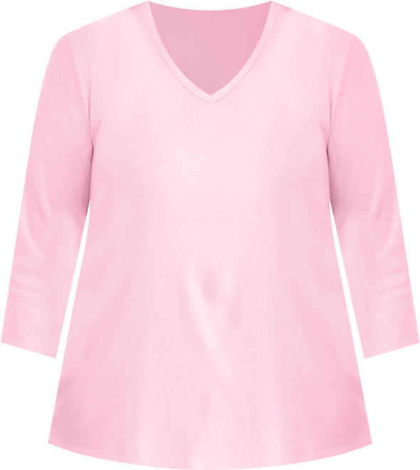 Plus Size Cotton V-Neck 3/4-Sleeve Top, Exclusively at Macy's