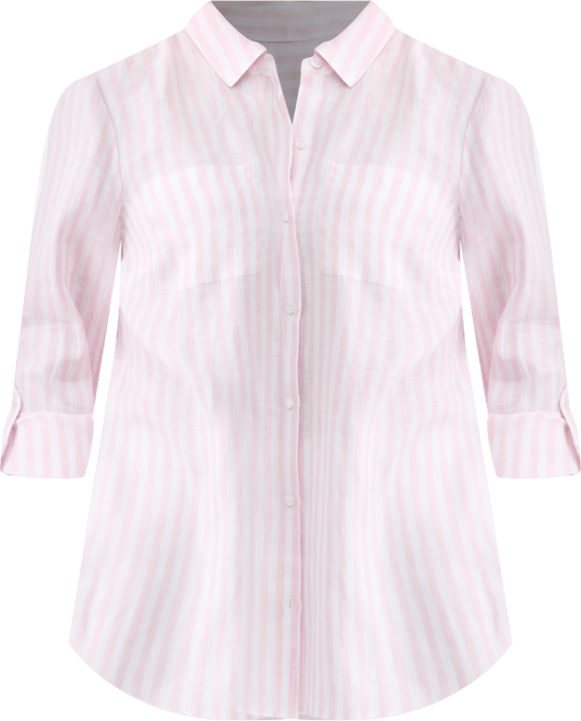 Plus Size 100% Linen Striped Button-Front Shirt, Macy's Exclusive