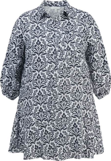 Plus Size 100% Linen Printed Shirtdress, Macy's Exclusive
