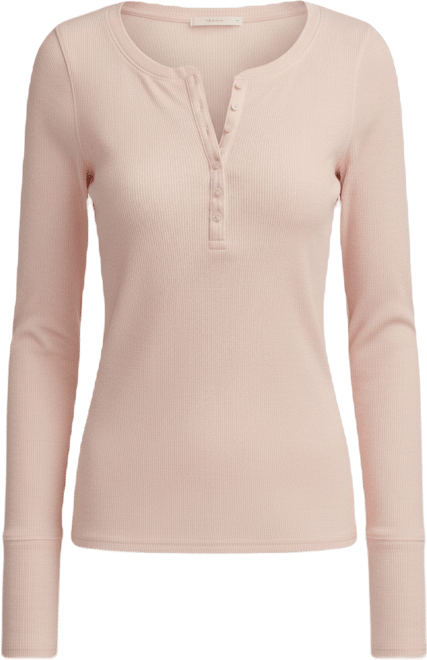 Women's Crewneck Long-Sleeve Rib Henley Top