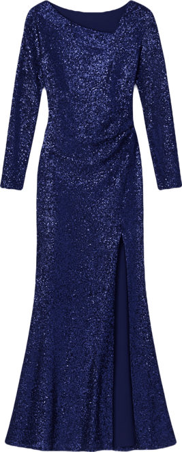 Women's Sequined Asymmetric-Neck Side-Slit Gown