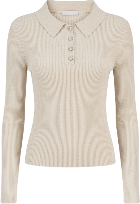 Women's Collared Ribbed Metallic Top