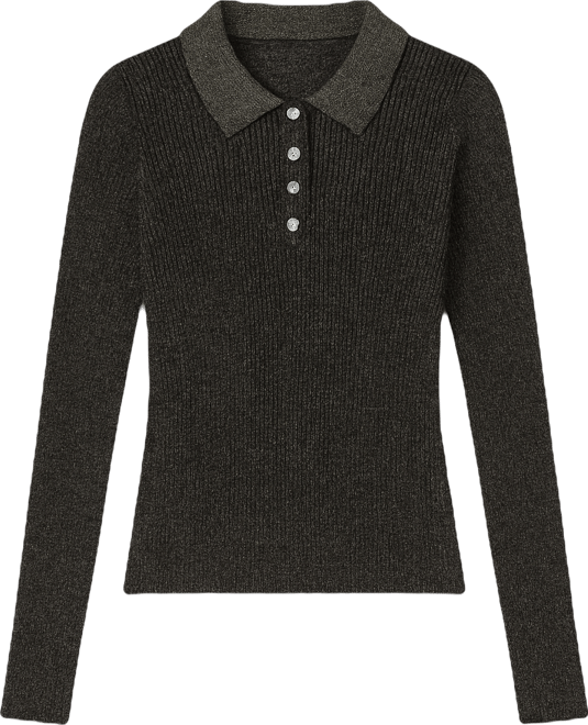 Women's Collared Ribbed Metallic Top