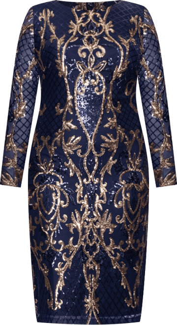 Plus Size Sequin Long-Sleeve Midi Dress