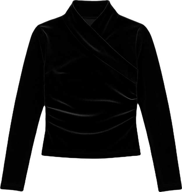 Women's Velvet Surplice Mock Neck Top