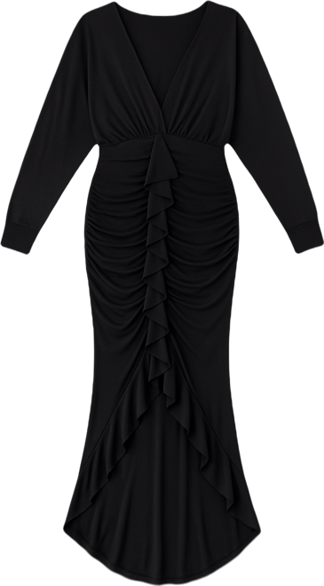 Women's V-Neck Ruched Asymmetrical Hemline Long Dress