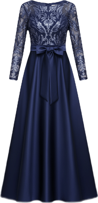 Women's Boat Neck Sequin Mesh Long Ball Gown