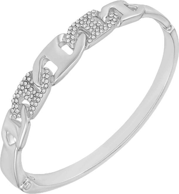 Glass Stone Chain Link Silver-Tone Bangle Bracelet (Also in Gold-Tone)