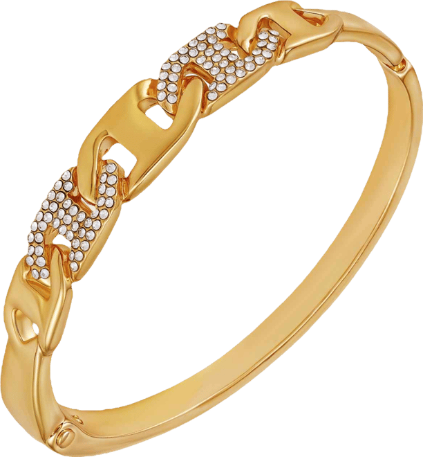 Glass Stone Chain Link Silver-Tone Bangle Bracelet (Also in Gold-Tone)