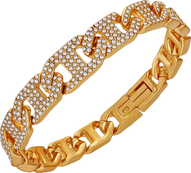 Glass Stone Pave Gold-Tone Chain Bracelet (also in Silver-Tone)