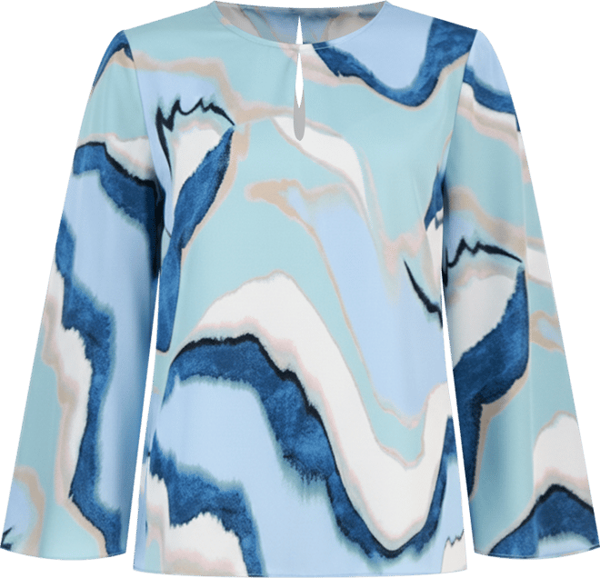 Women's Printed Wide-Sleeve Keyhole Blouse
