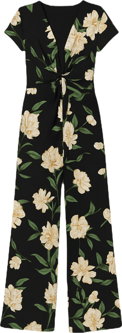 Women's Printed Twist Front V-Neck Jumpsuit