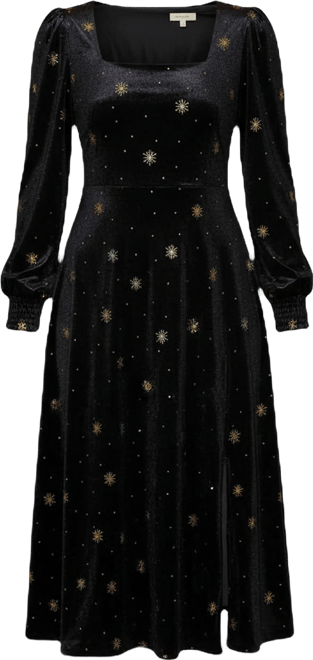 Women's Foil Print Velvet Midi Dress