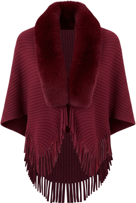 Women's Fur Collar Shrug With Tassel Hem