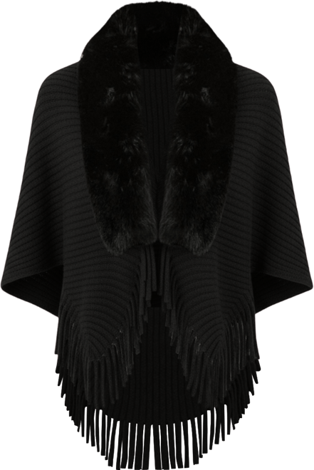 Women's Fur Collar Shrug With Tassel Hem