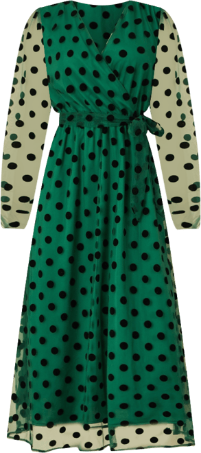Women's Spot Mesh Wrap Midi Skater Dress
