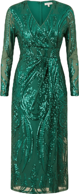 Women's Sequin Midi Long Sleeve Wrap Dress
