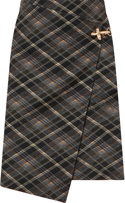 Women's Check Wrap Skirt With Buckle