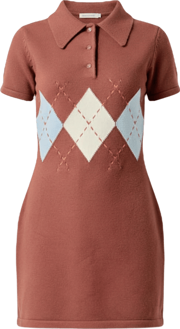 Women's Argyle Knit Polo Mini Dress
