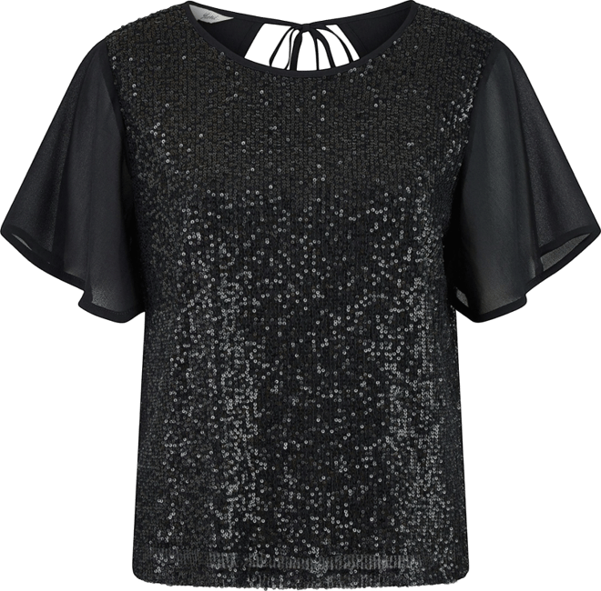 Women's Sheer Short Sleeve Sequin Top