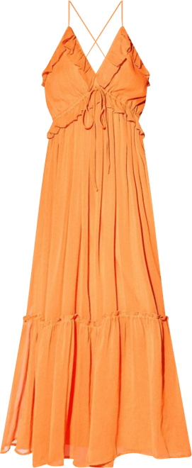Women's Chiffon Ruffle Strappy Floaty Maxi Dress