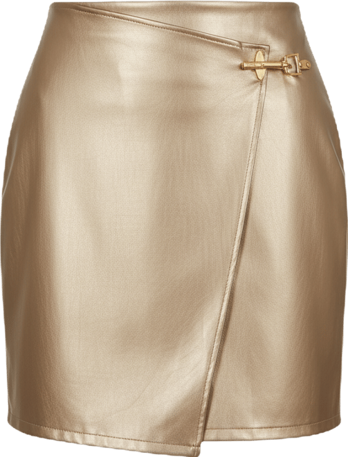 Women's Faux Leather Wrap Mini Skirt