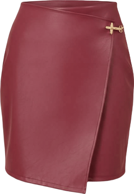 Women's Faux Leather Wrap Mini Skirt