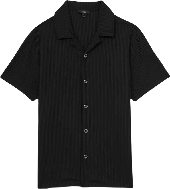 Men's Textured-Knit Cuban-Collar Shirt