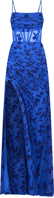 Women's Beaded Corset Gown with Slit