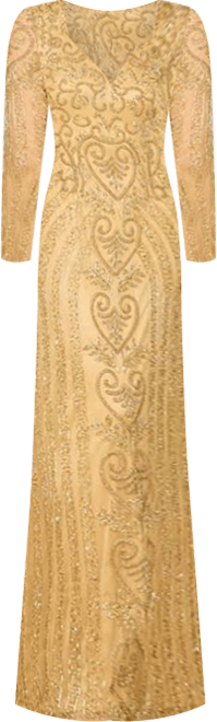 Women's V Neck Beaded Long Sleeve Dress