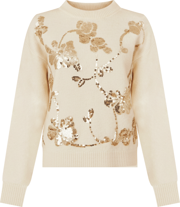 Women's 's Relaxed Fit Floral Sequin Sweater