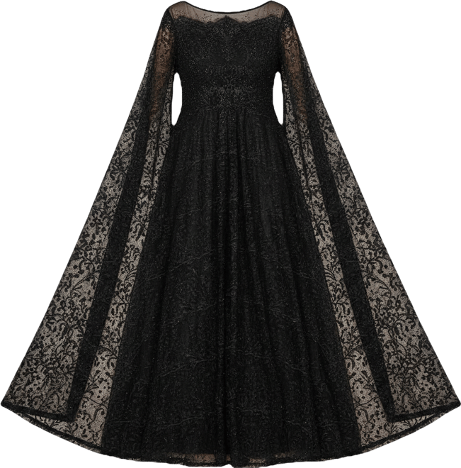 Women's Lace Gown with Dramatic Cape Sleeves