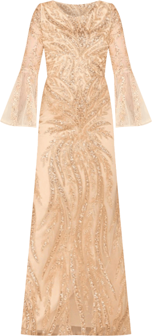 Women's High Neck Beaded Dress with Bell Sleeves