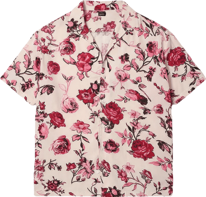 Men's Vermillion Red & Ivory White Rose Shirt